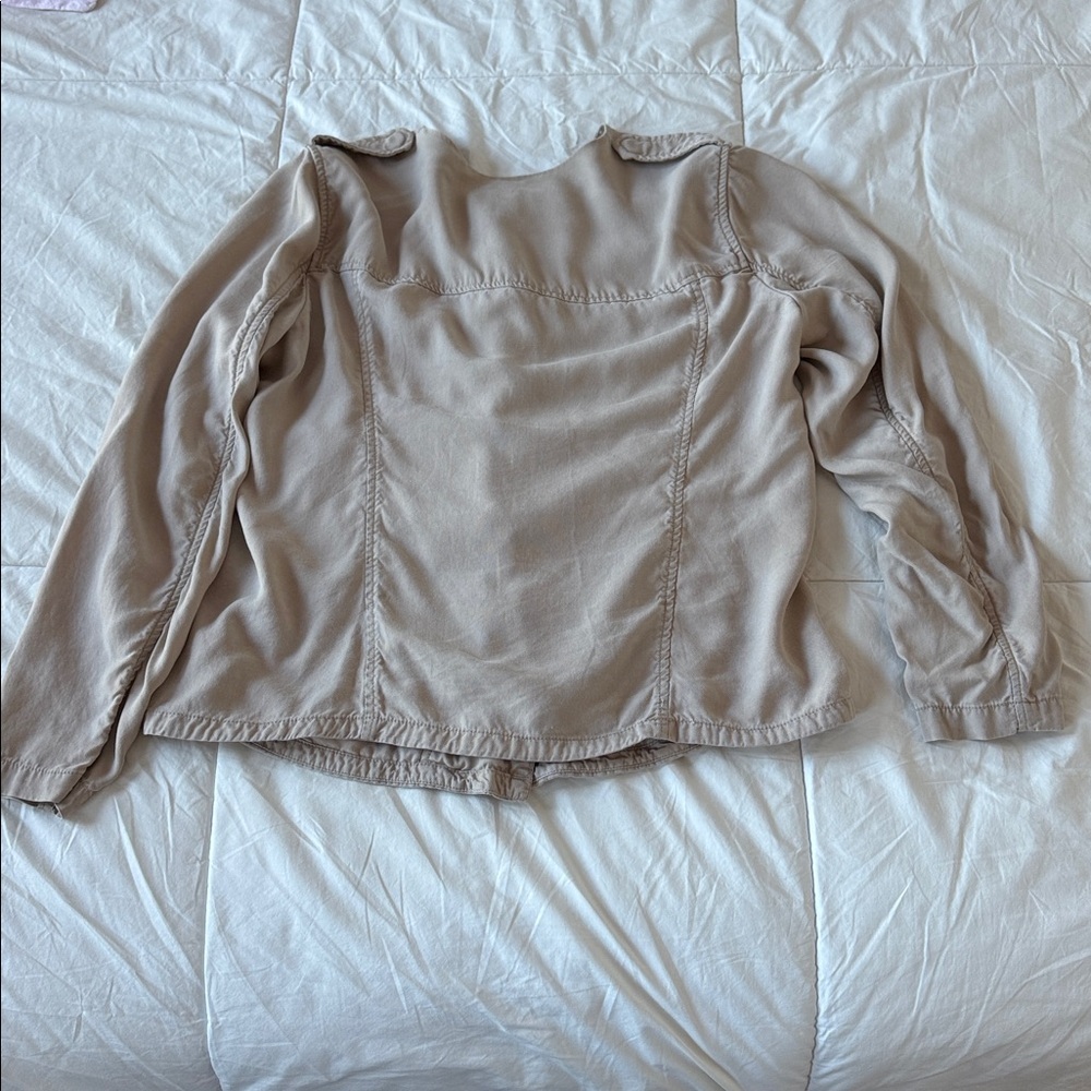 Gap Utility Jacket Women's Small Beige Collarless Hidden Zip-Up Long Sleeve XL - Picture 6 of 7